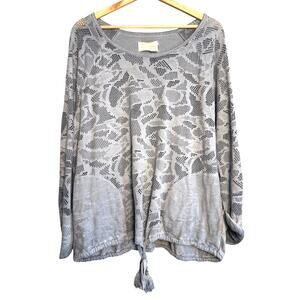 Saturday Sunday Anthropologie Gray Blue Eyelet Knit Tassel Hem Pullover Sweater